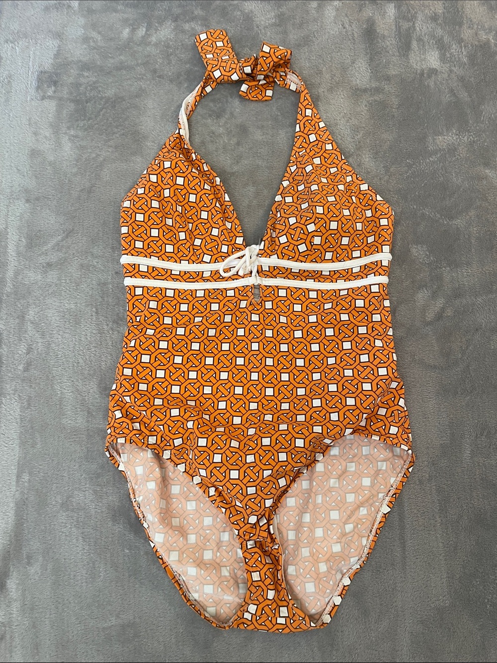 Tommy Bahama Orange Geometric Halter One-Piece Swimsuit Size Large